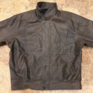 Men's Brown Leather Bomber Jacket